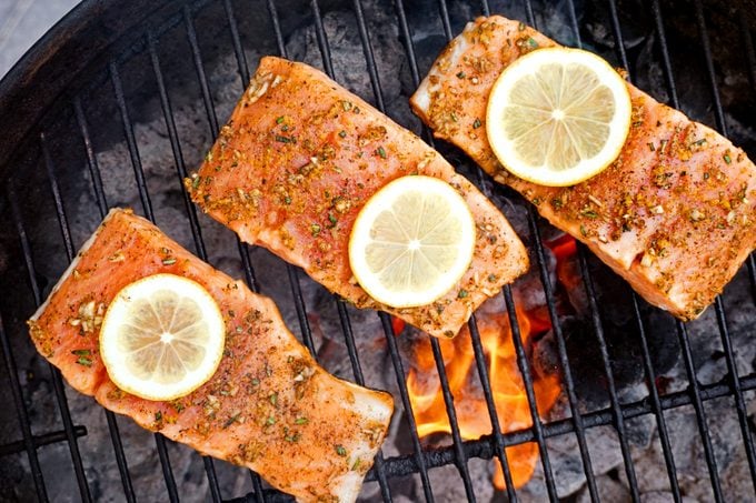 grilled salmon on a charcoal grill